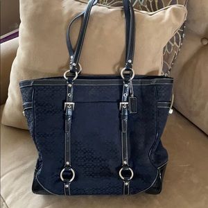 Coach black logo handbag zip closure